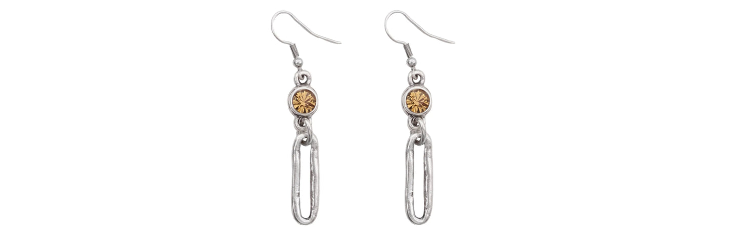 Topaz Crystal Pewter Dangle Earrings - Handmade