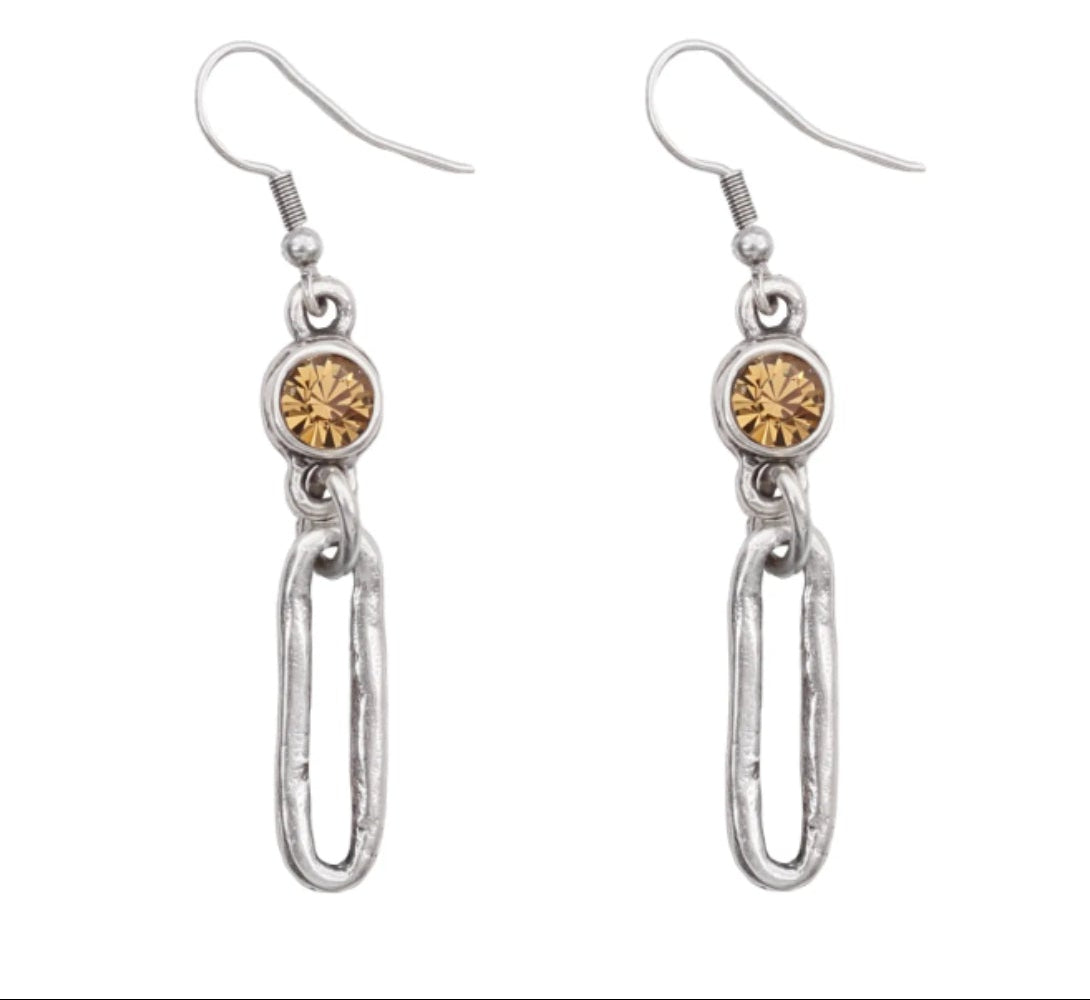 Topaz Crystal Pewter Dangle Earrings - Handmade