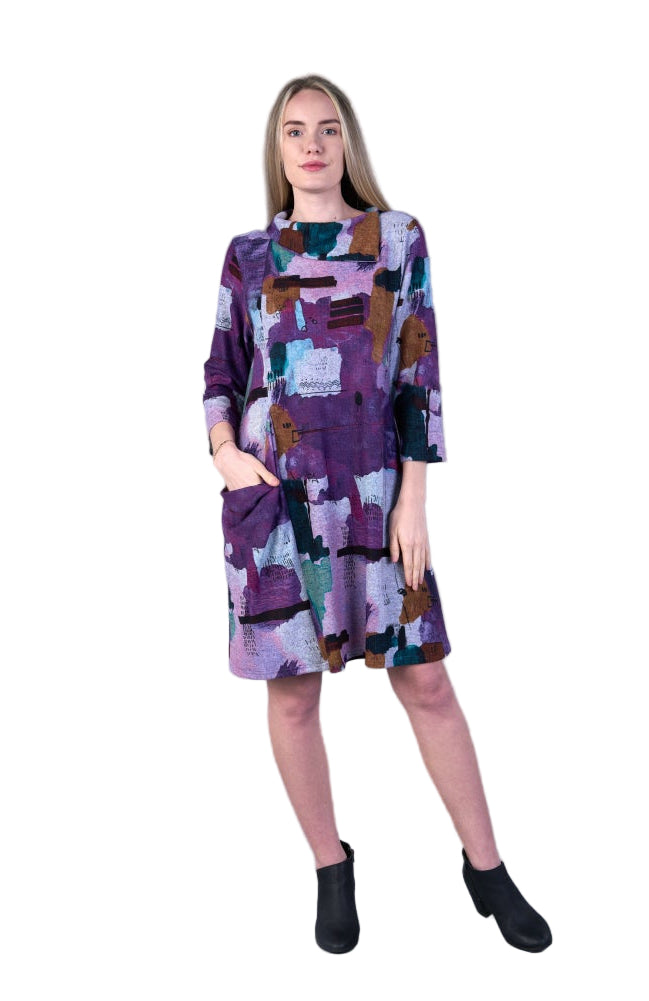 Shana Fleece Dress with Pockets Purple - Small