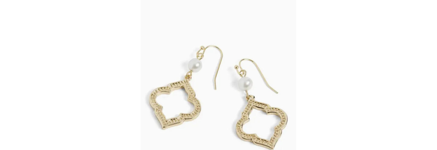Pearl Open Shape Dangle Earrings - Gold