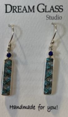 Long Rectangle Dichroic Glass Sterling Silver Dangle Earrings - Blue