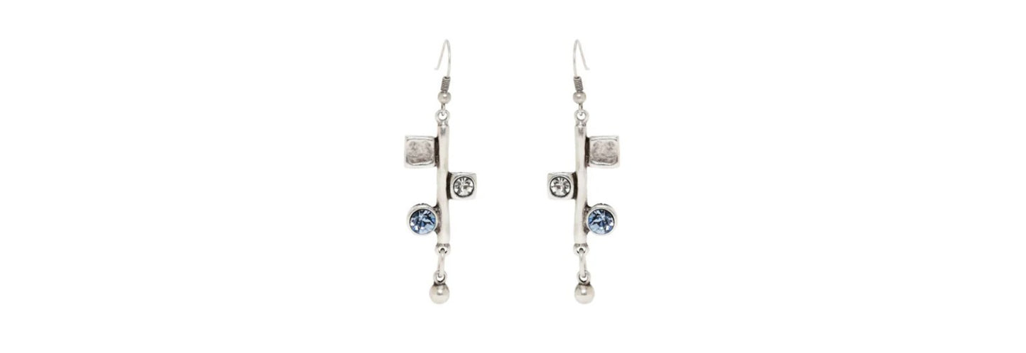 Handmade Pewter Earrings Stick with Crystals