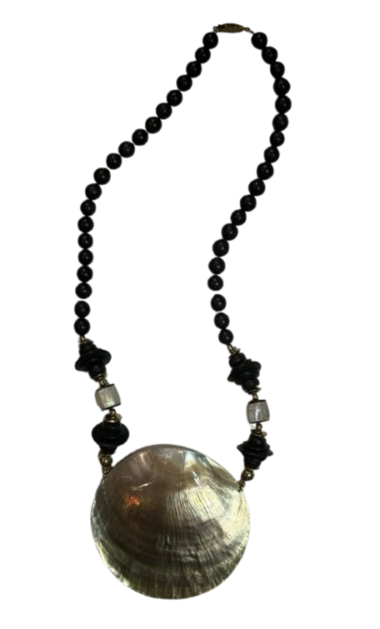 Black Bead Necklace with Shell | Preowned
