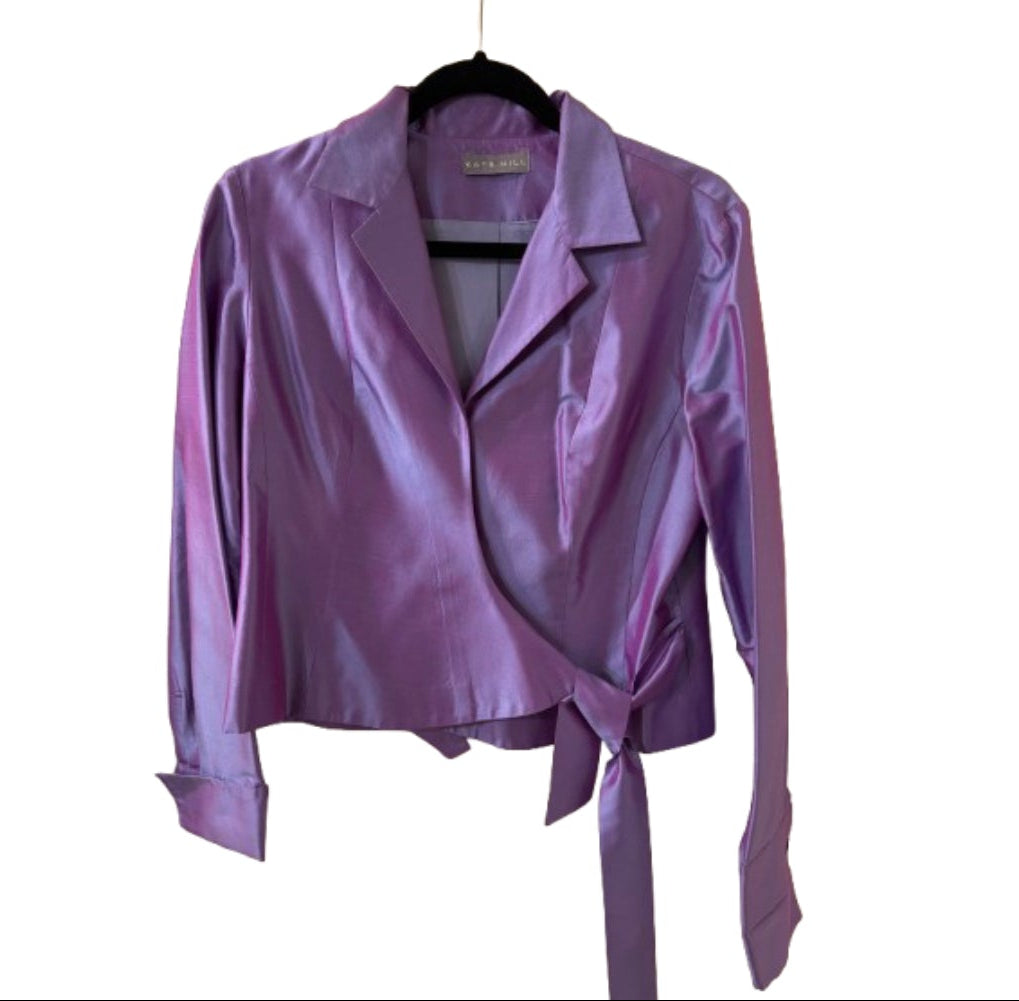 Kate Hill Side Tie Cuffed Blouse Orchid Sz 10 |Preowned