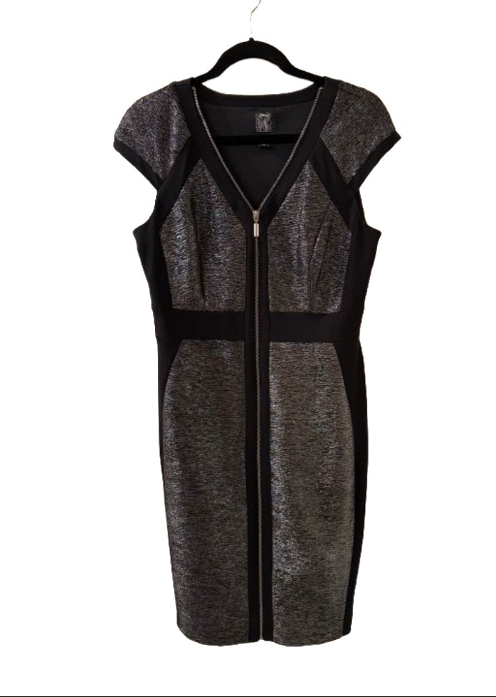 Jax Black and Pewter Zip Front Dress SZ 10 | Preowned