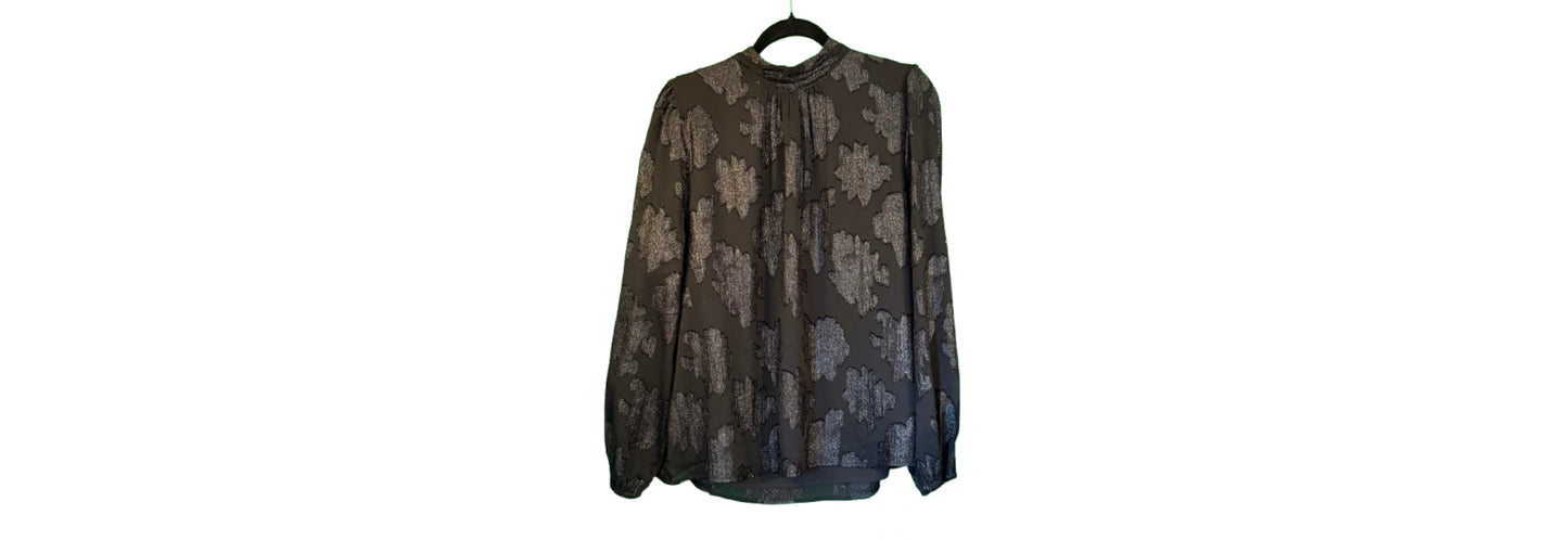 Sparkle Long Sleeve High Neck Black Blouse XL - Loft