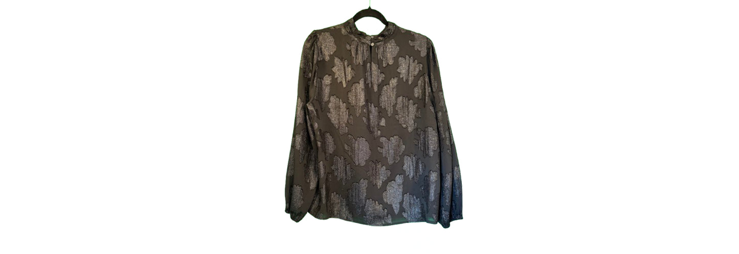 Sparkle Long Sleeve High Neck Black Blouse XL - Loft