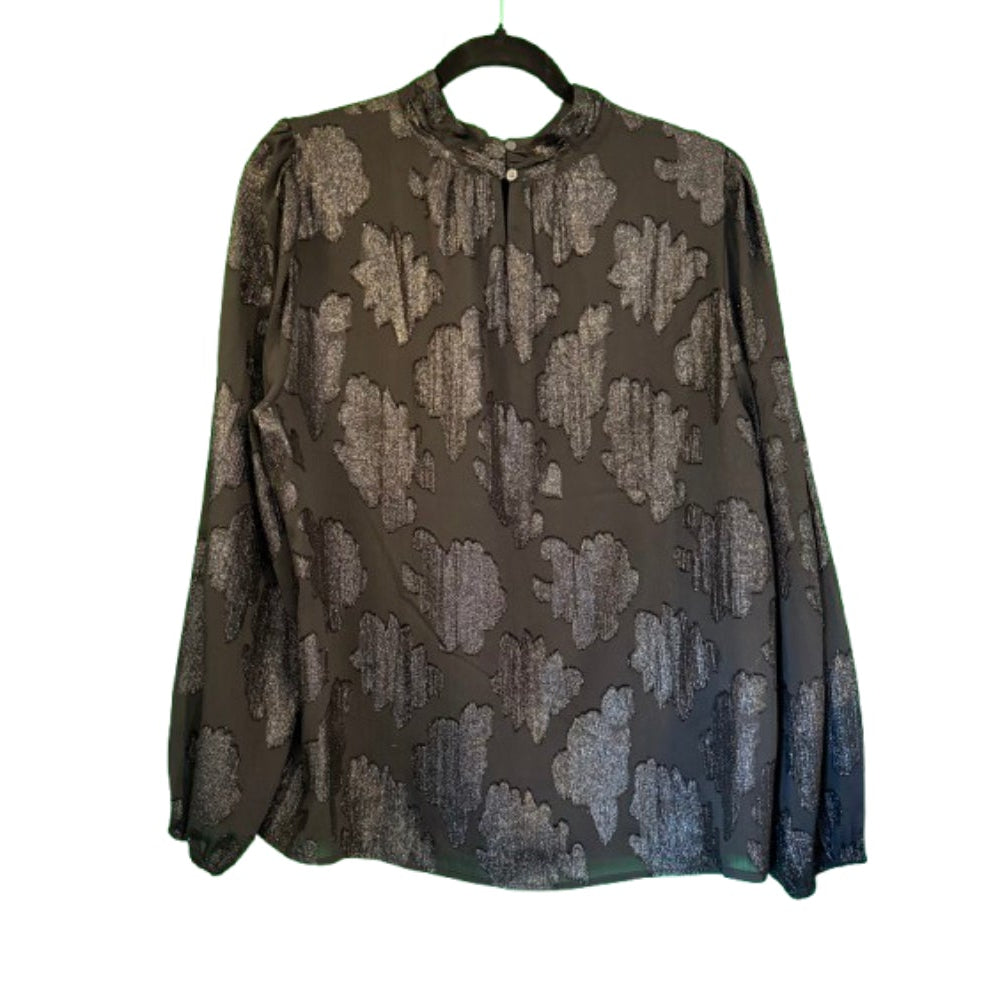 Sparkle Long Sleeve High Neck Black Blouse XL - Loft