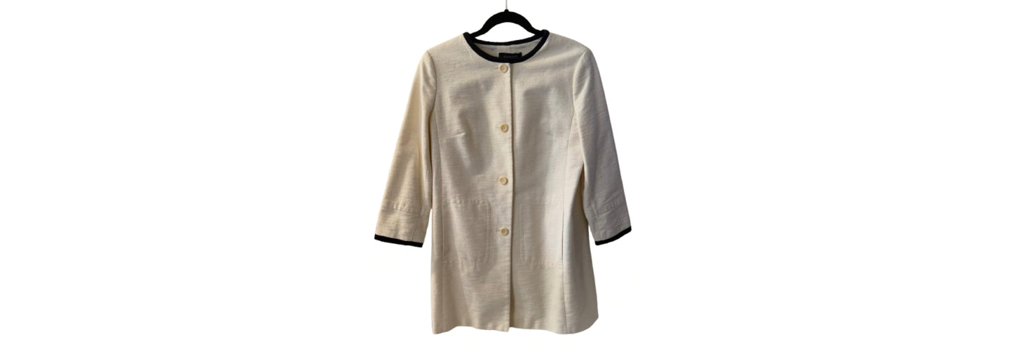 Talbots Cream With Black Trim Long Blazer - Size 8