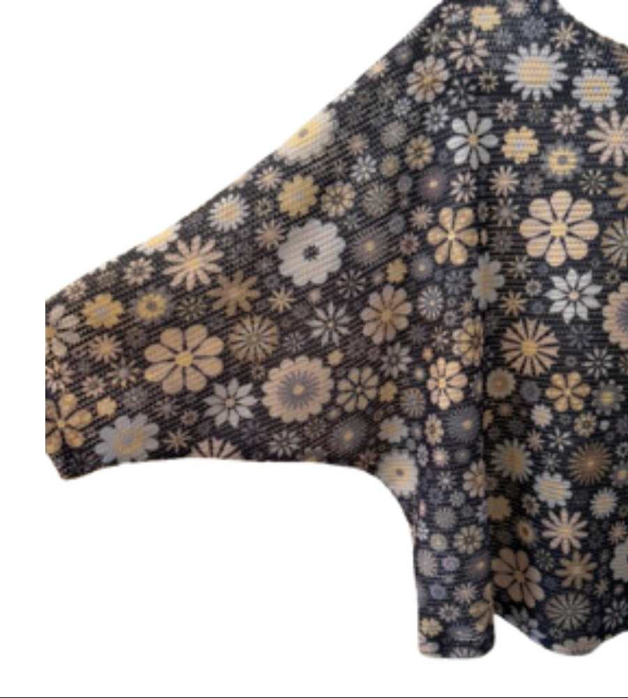 Isle Blue Floral Dolman Sleeve - Medium