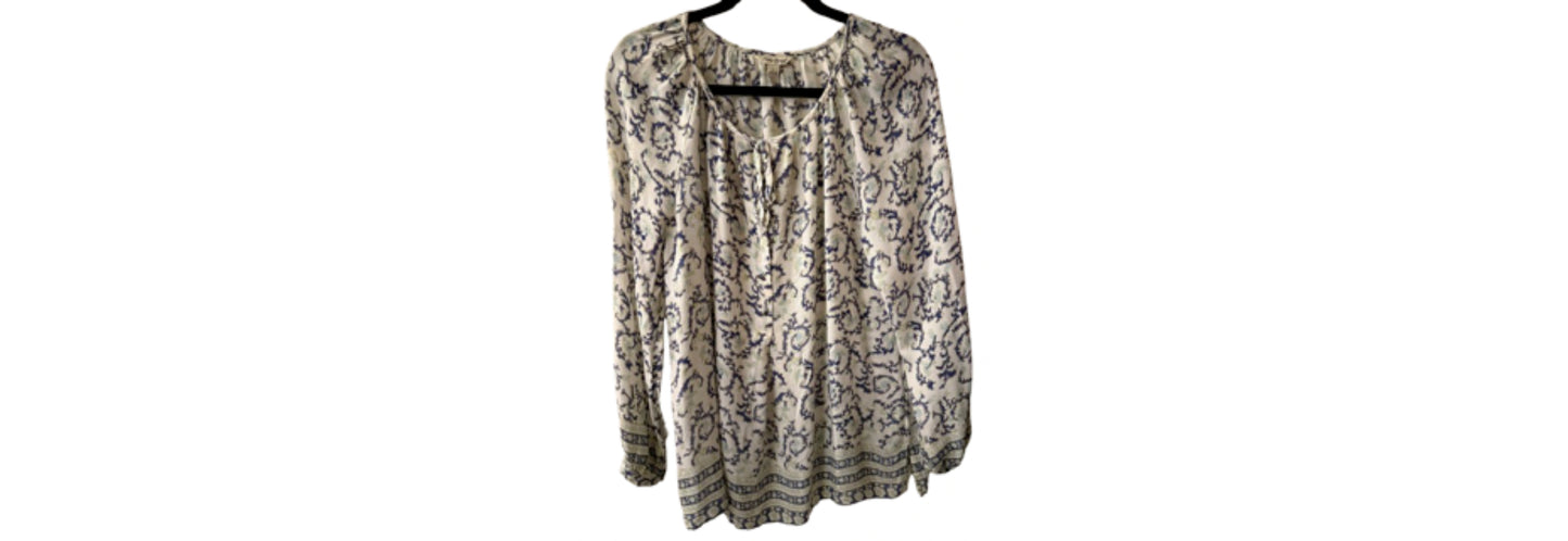 Lucky Blue Floral Long Sleeve Peasant Blouse - LG | Preowned