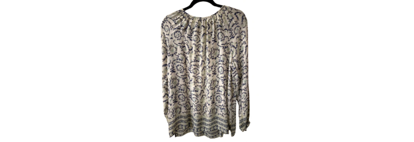 Lucky Blue Floral Long Sleeve Peasant Blouse - LG | Preowned