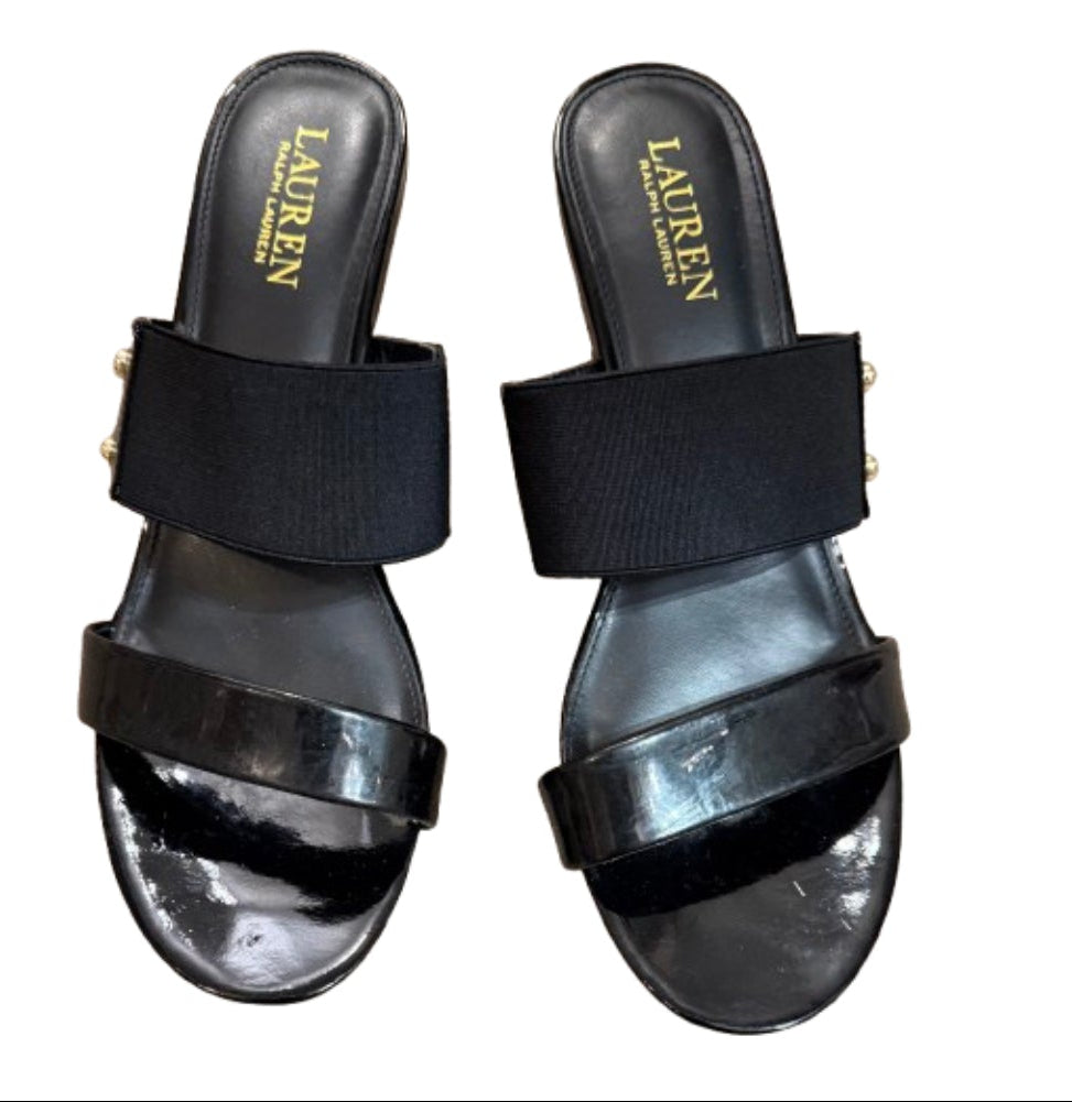 Ralph Lauren Patent Leather Black Sandals - SZ 9.5 | Preowned