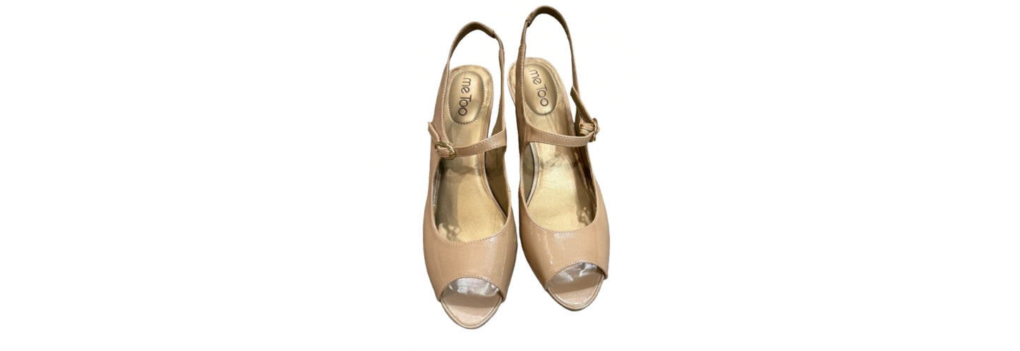 Me Too Open Toe Wedge Beige Shoe SZ 9.5 | Preowned