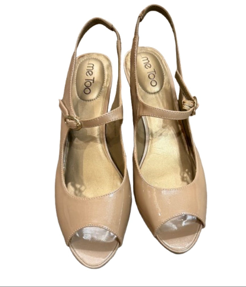Me Too Open Toe Wedge Beige Shoe SZ 9.5 | Preowned