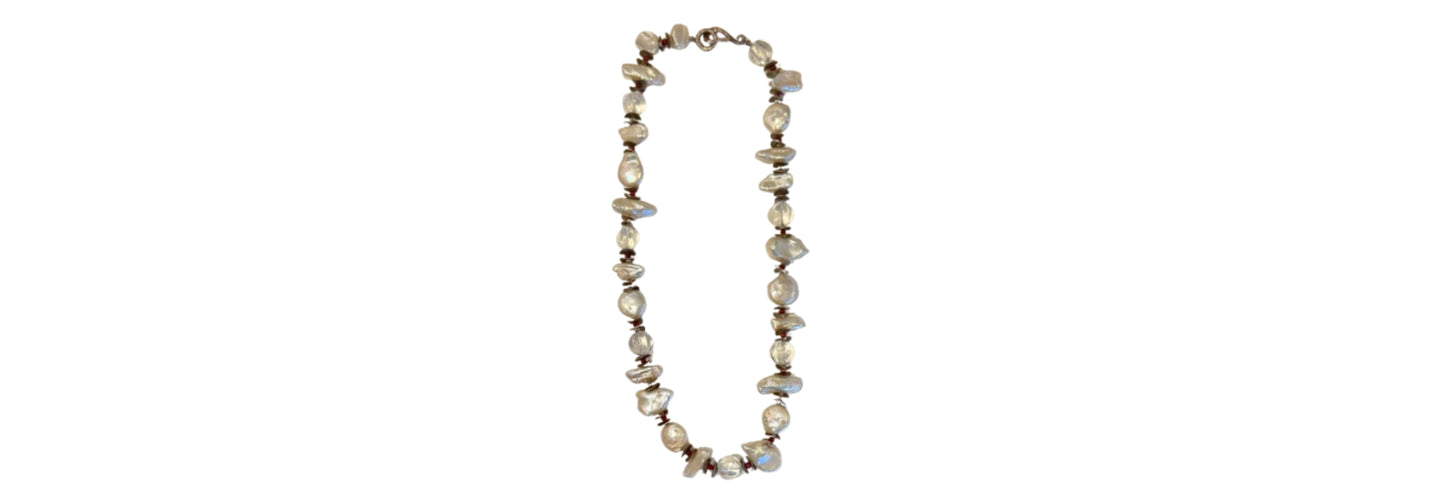 Handcrafted Pearl and Corundum Necklace 18 "