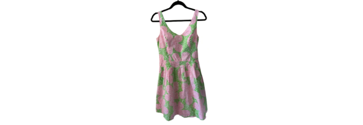 Lilly Pulitzer Ocean Floral Pink and Green Dress - SZ 4 | Preowned