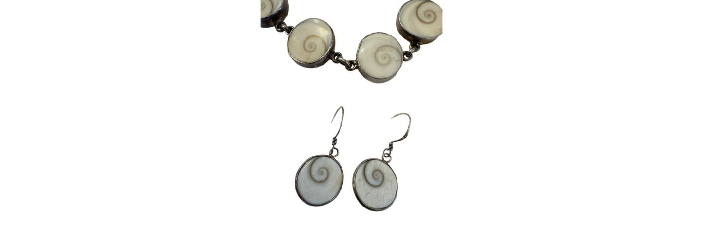 Shiva Eye Shell Bracelet and Earrings Set Sterling Silver | Preowned