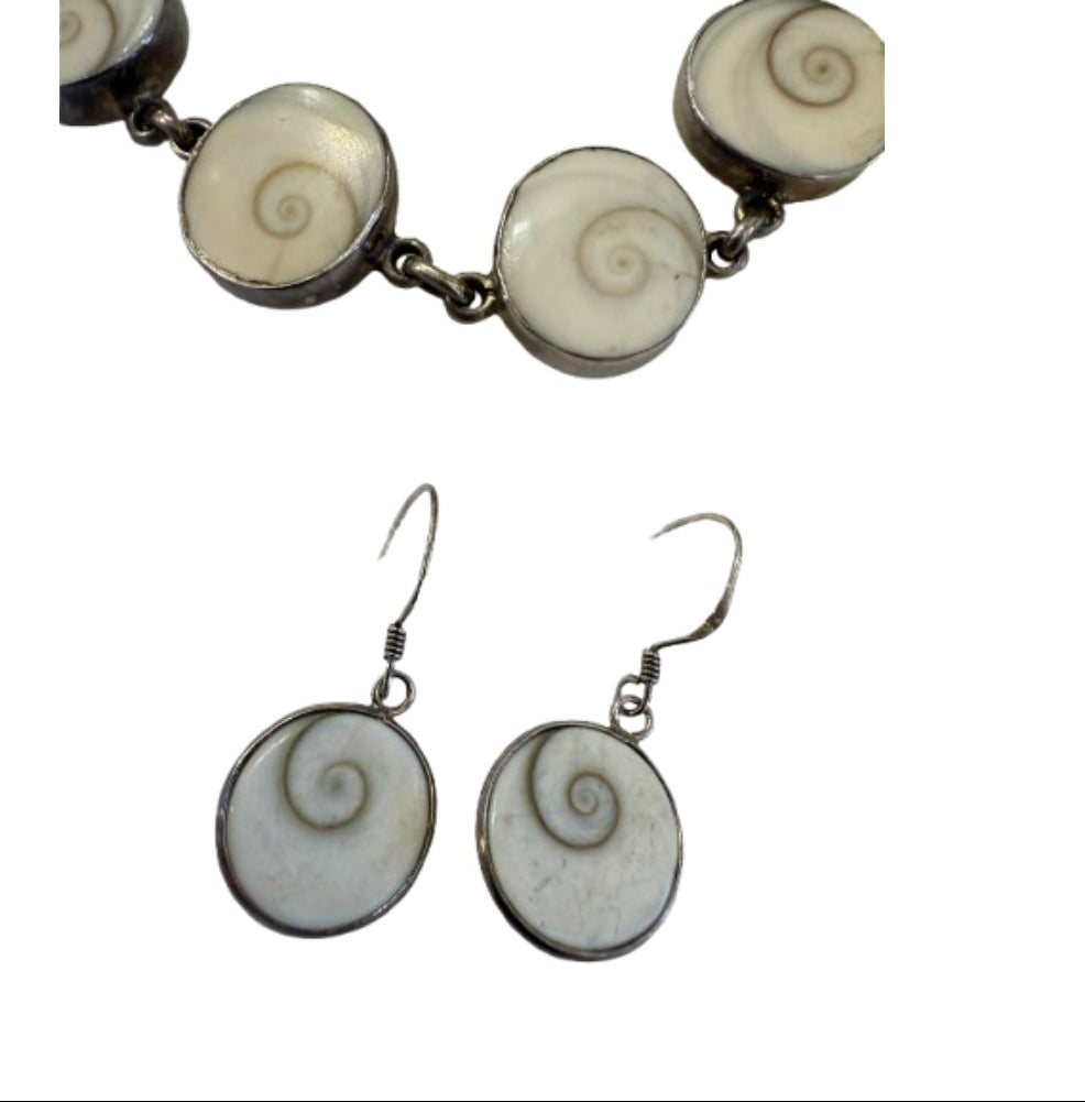 Shiva Eye Shell Bracelet and Earrings Set Sterling Silver | Preowned