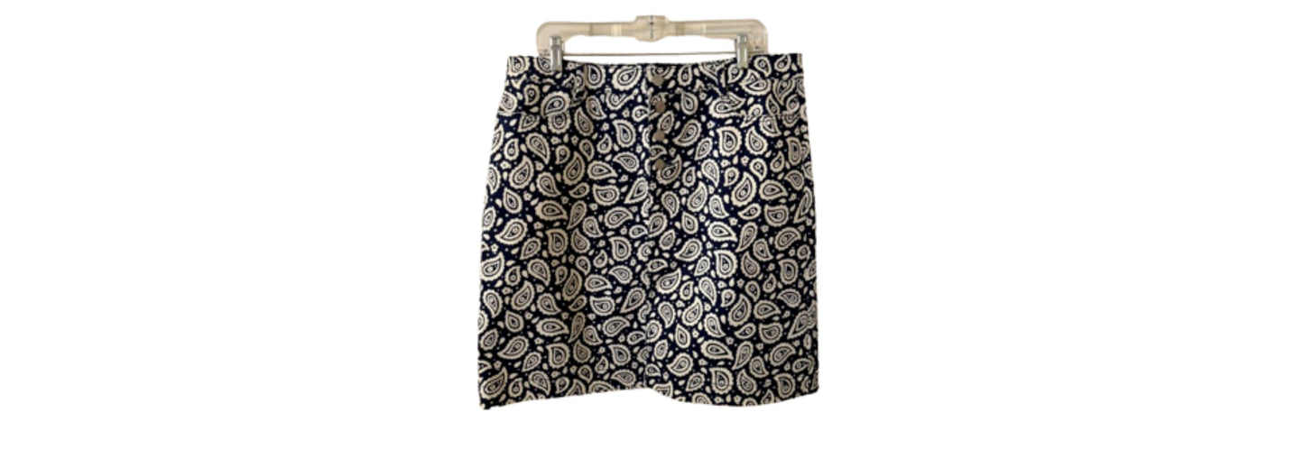 Talbots Paisley Navy and Beige Denim Skirt - SZ 14 | Preowned