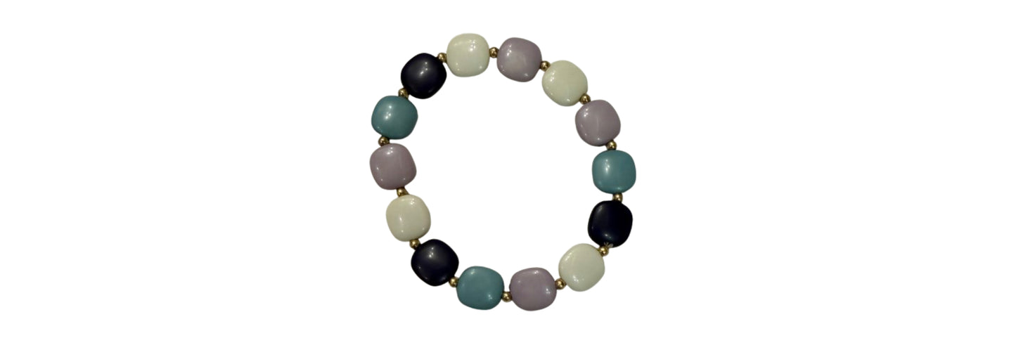 Multi Blue Rounded Square Beaded Bracelet | Preowned