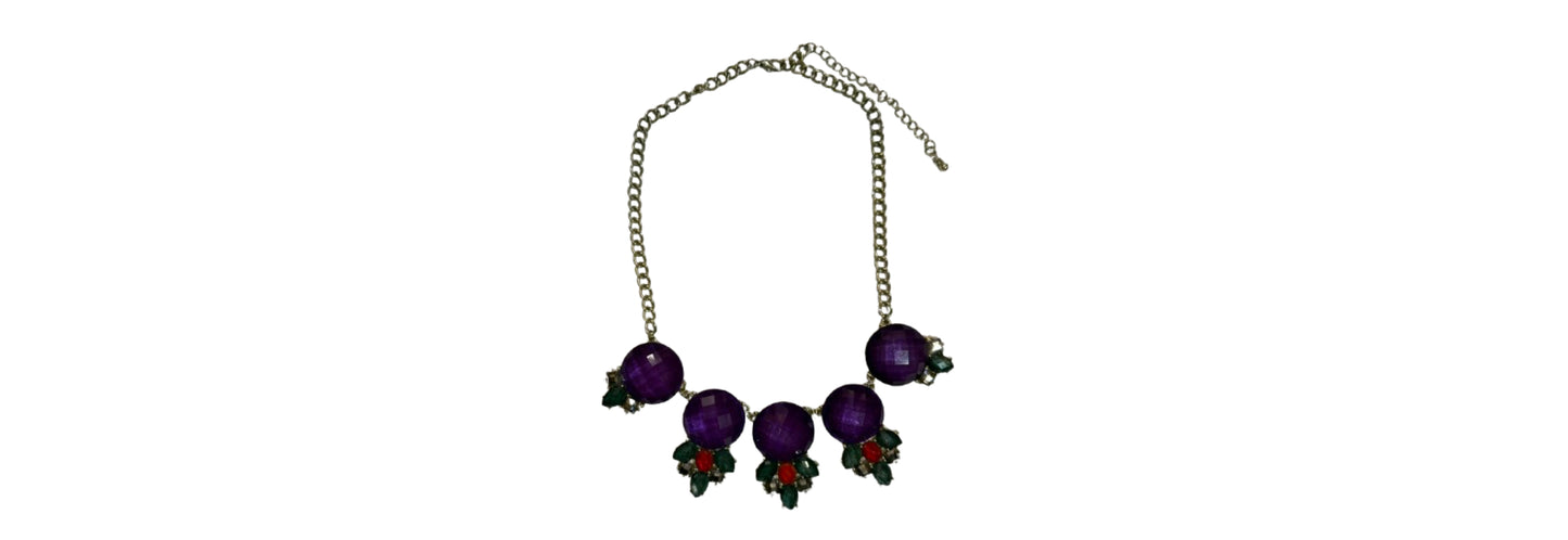 Faceted Purple Circles with Green Acrylic Pointed Beads Necklace 16"-20" | Preowned