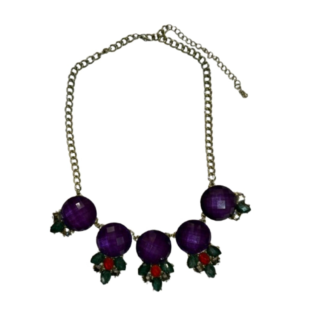 Faceted Purple Circles with Green Acrylic Pointed Beads Necklace 16"-20" | Preowned