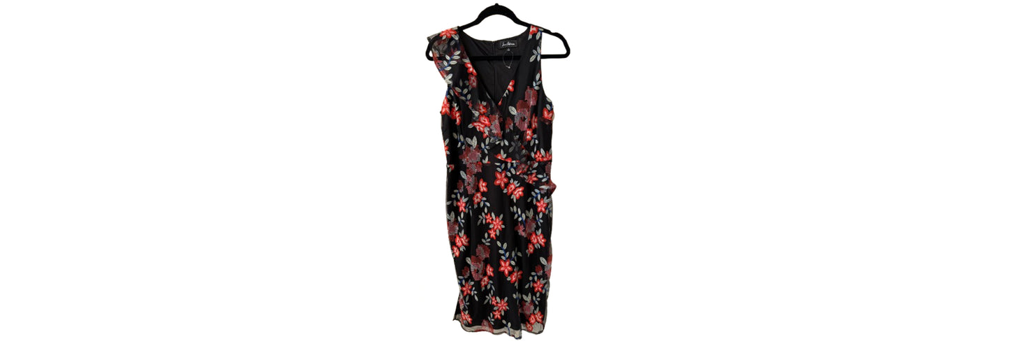 Sam Edelman Floral-Embroidered Black and Red Dress - SZ 10 | Preowned