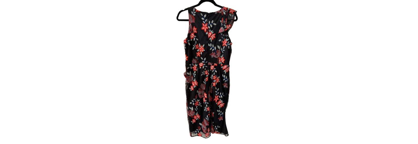 Sam Edelman Floral-Embroidered Black and Red Dress - SZ 10 | Preowned
