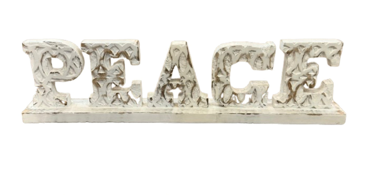Peace Word Sign White Washed 24" x 6" | Preowned