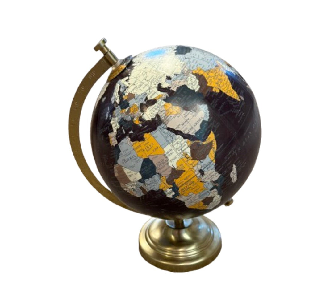 Decorative Black Desk Globe 10"H with Brass