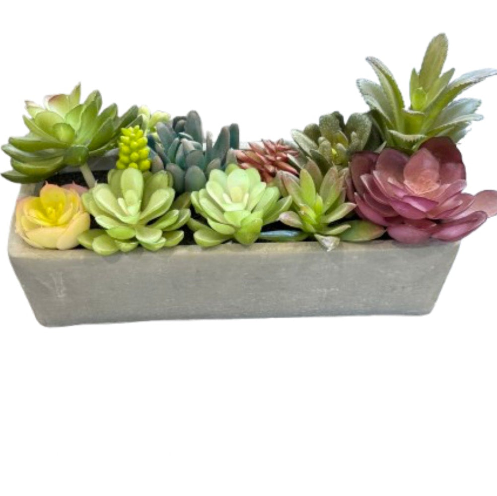 Faux Succulent Mix in Gray Rectangle Pot