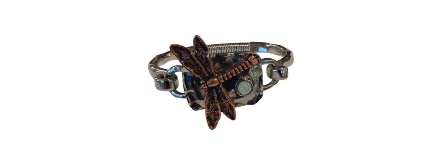 Dragonfly Cuff Bracelet Copper Tone with Moonstone | Preowned