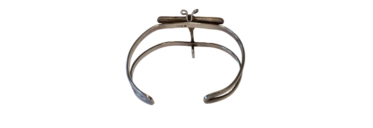 Sterling Silver Abalone Dragonfly Cuff Bracelet |Preowned