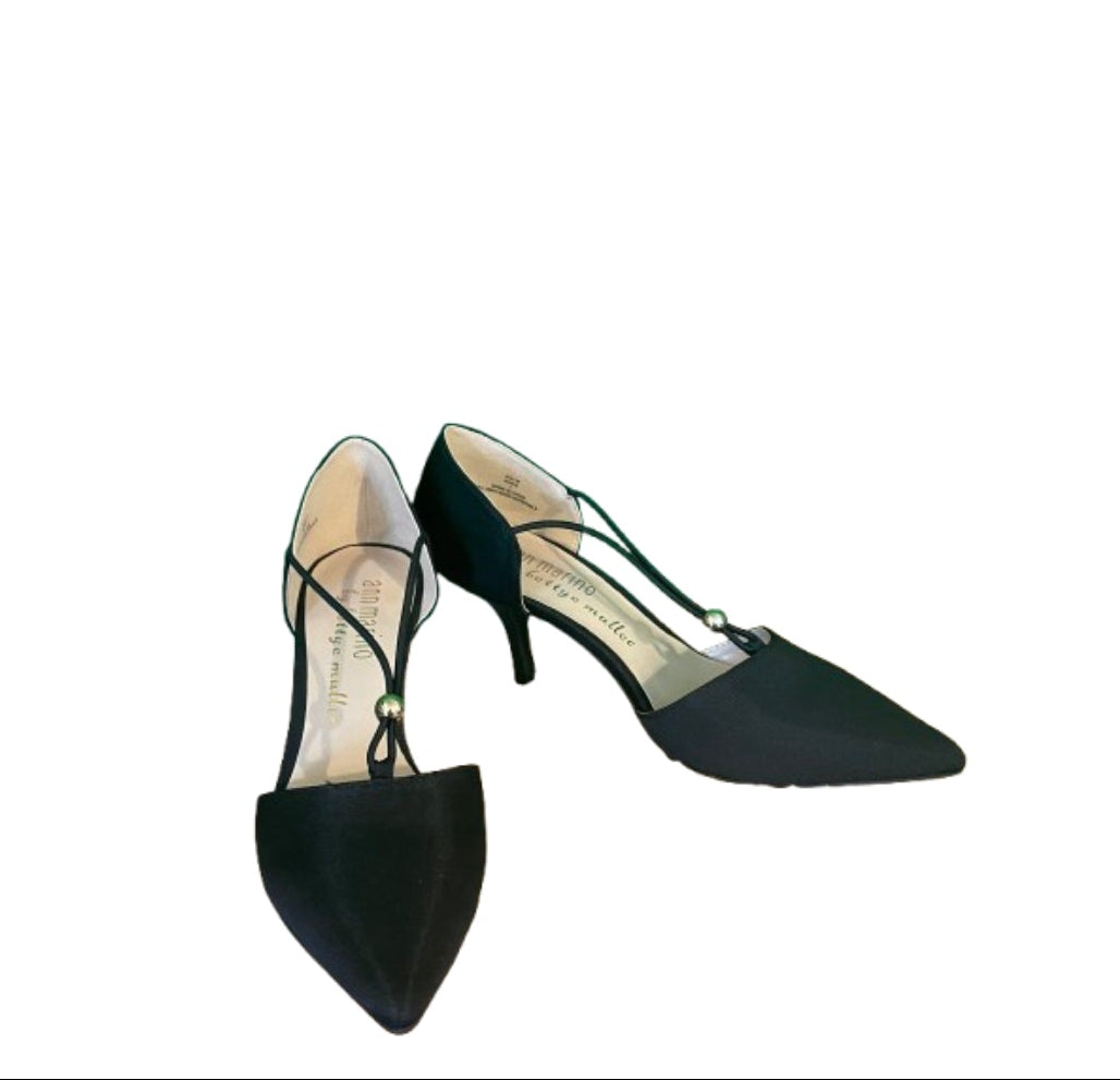 Pointed Toe Stilettos With Strappy Detail and Gold Accent by Ann Marino- SZ 7