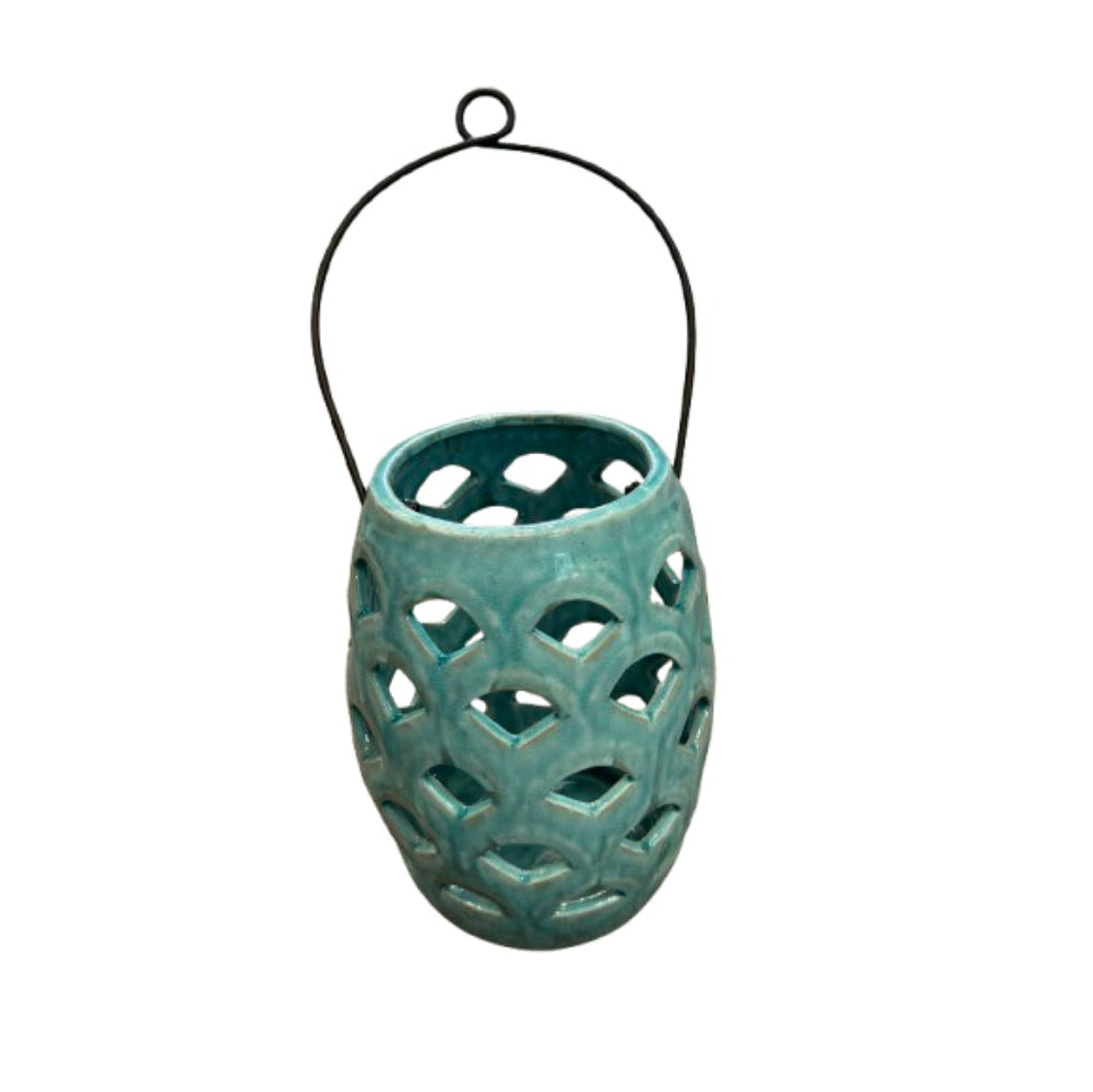 Allen & Roth Ceramic Aqua Lantern | Preowned