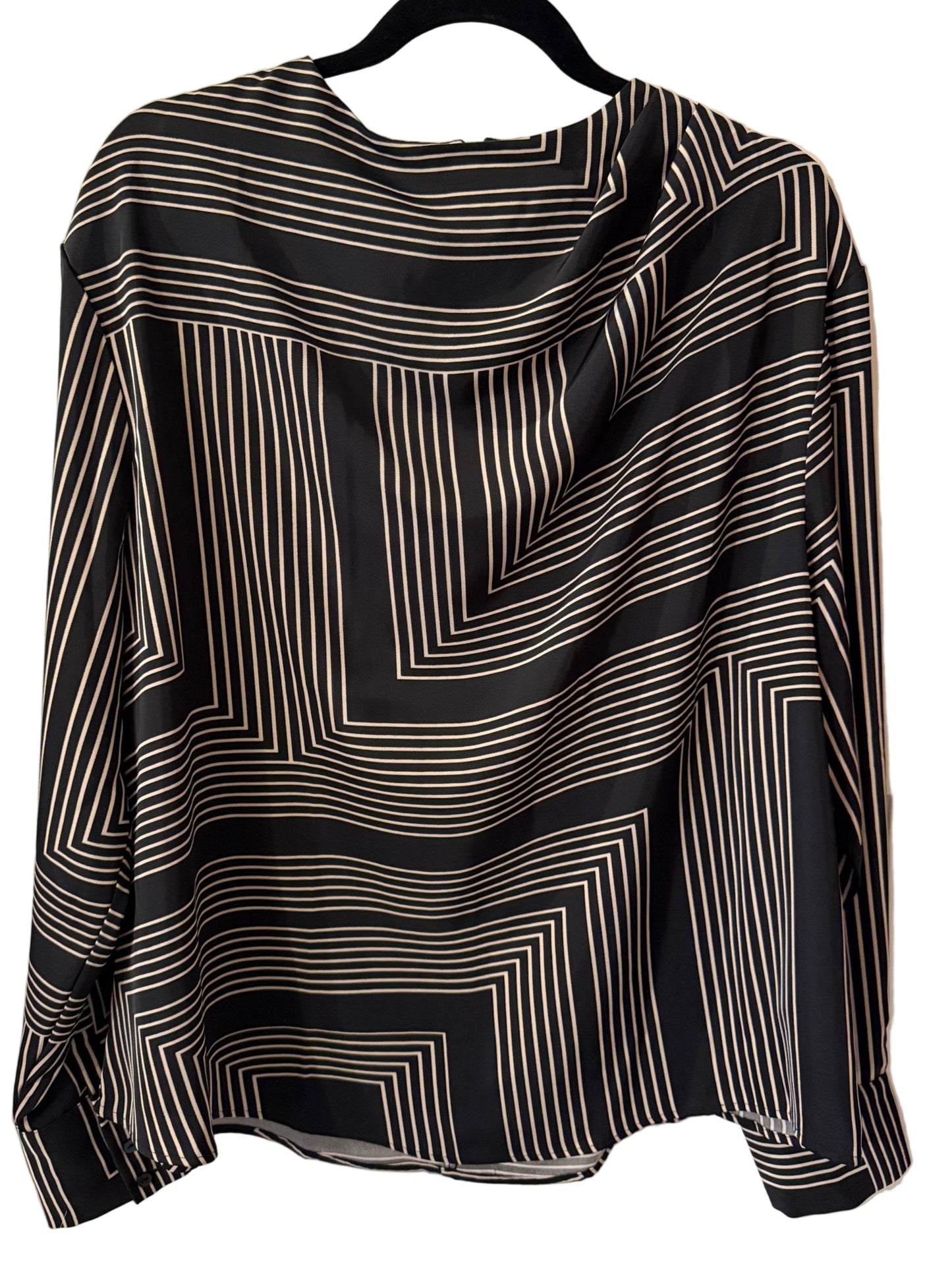 H & M Blouse Black and Tan Angled Stripes - XL | Preowned