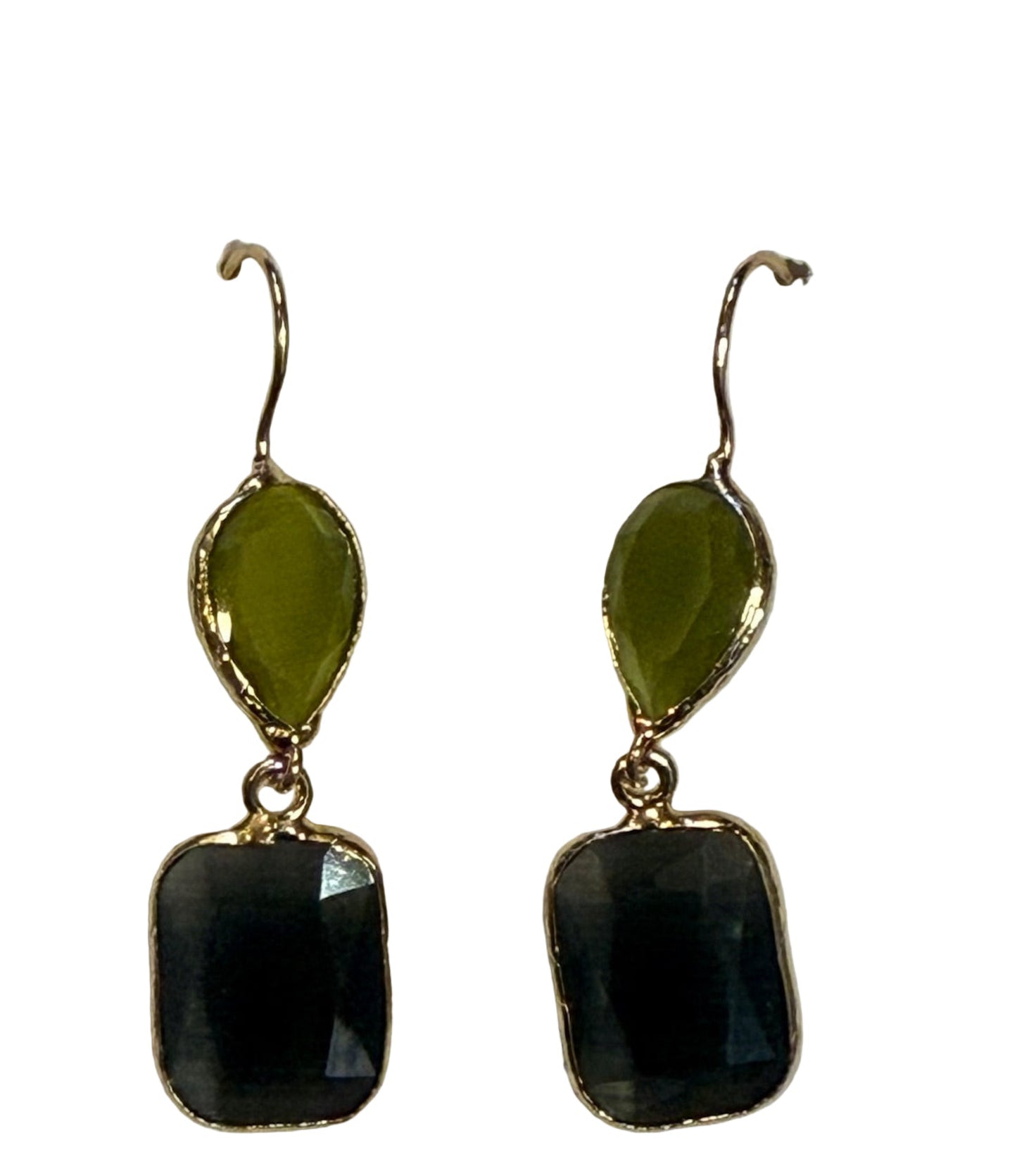 Gold Earrings Double Drop Teardrop & Rectangle Asst