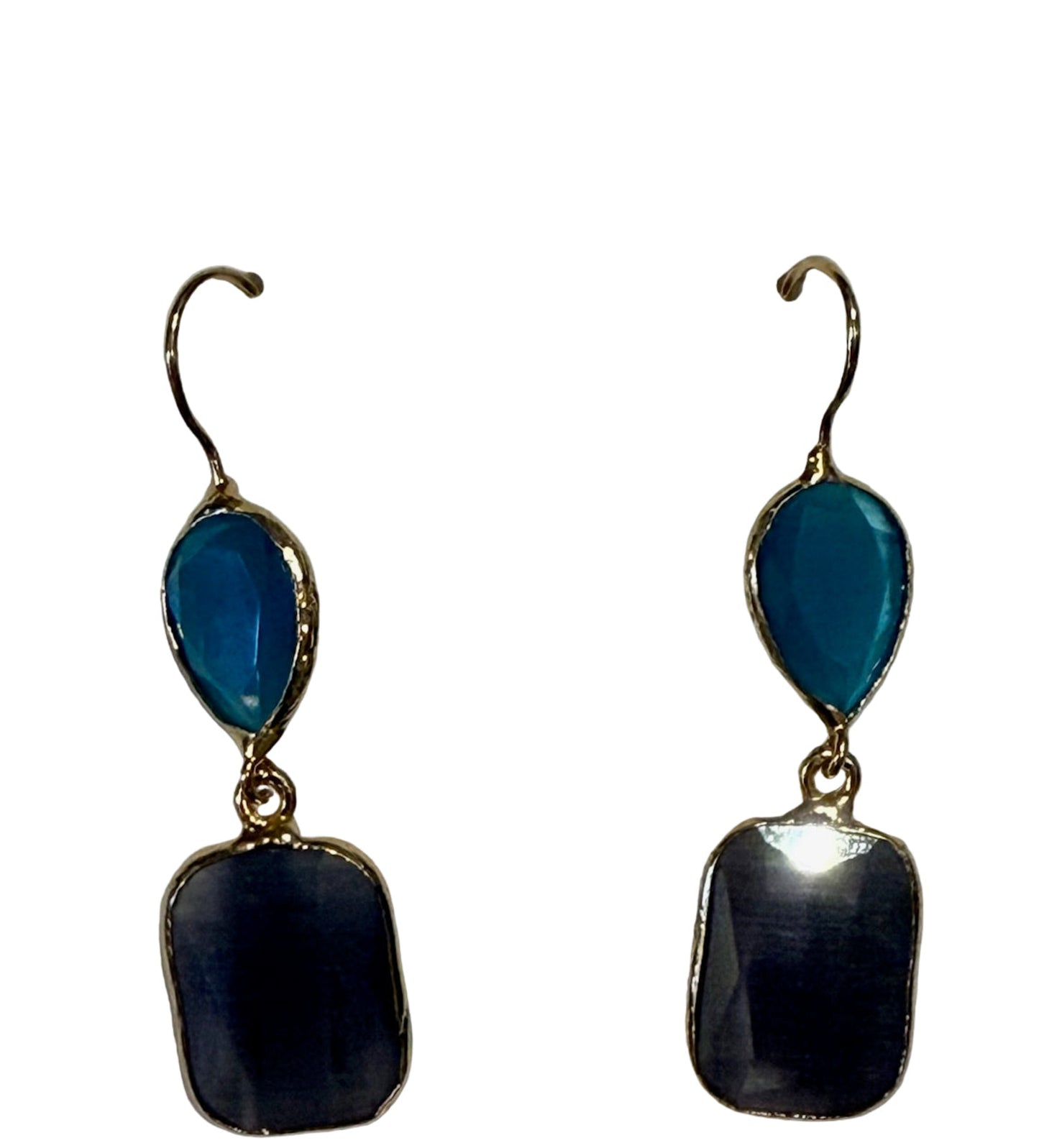 Gold Earrings Double Drop Teardrop & Rectangle Asst