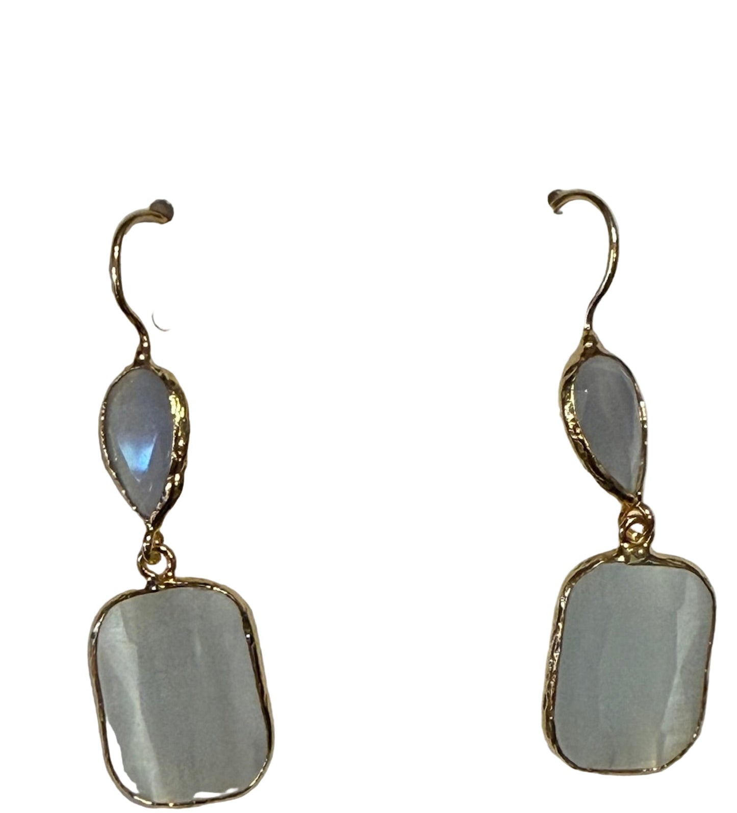 Gold Earrings Double Drop Teardrop & Rectangle Asst