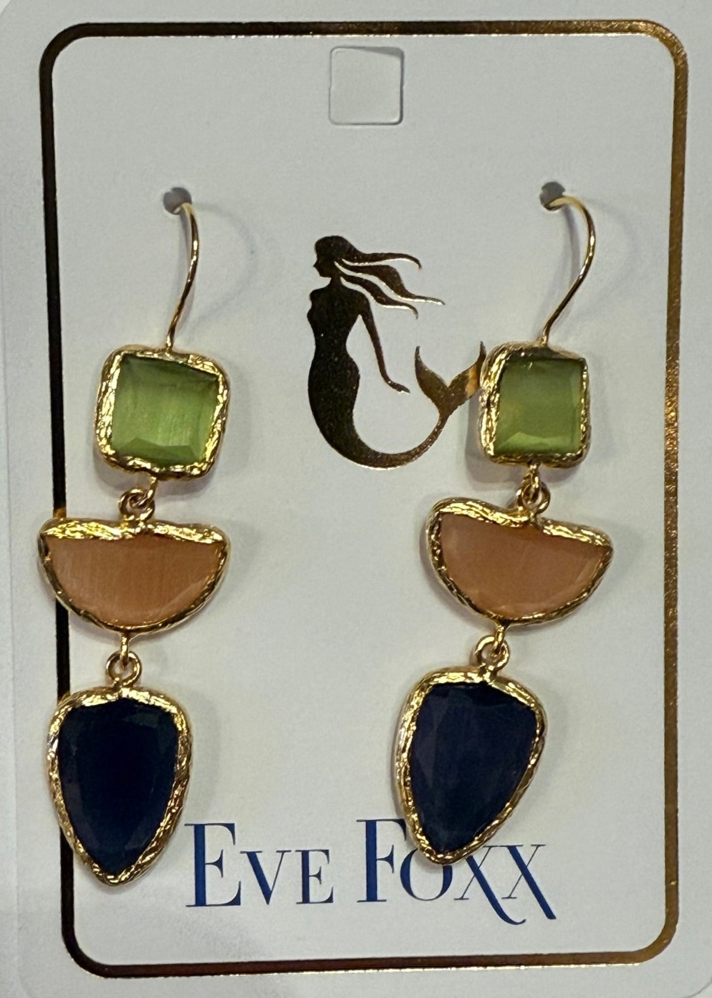 Gold Earrings Triple Drop Multi Shape Asst