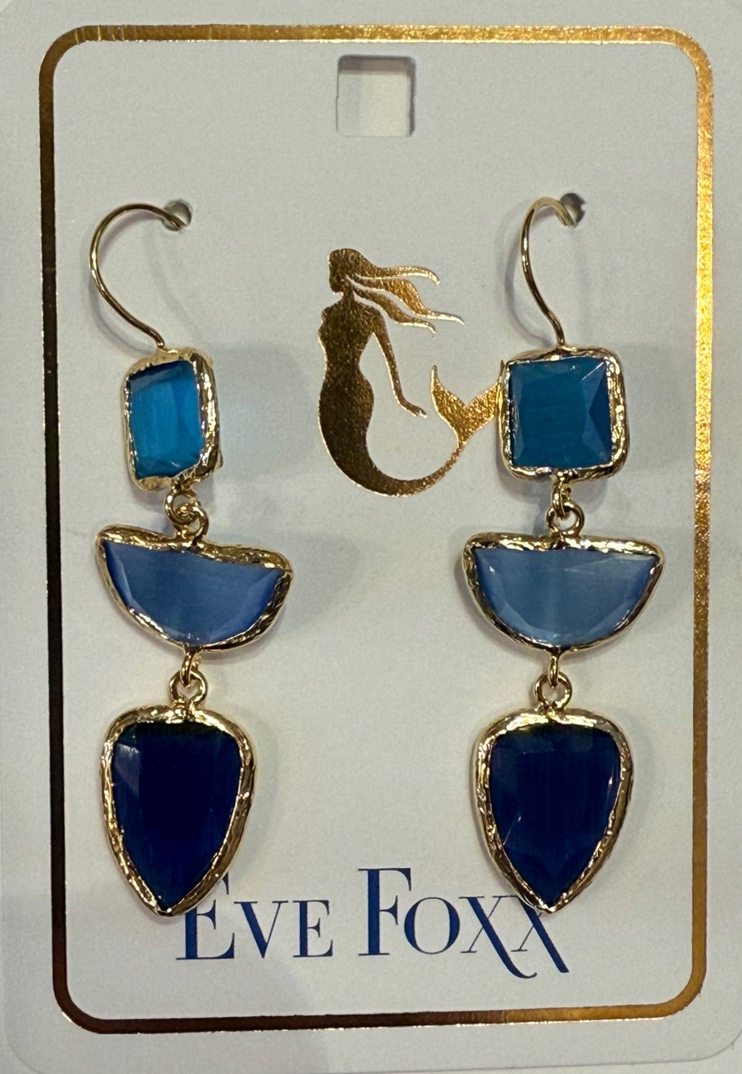 Gold Earrings Triple Drop Multi Shape Asst