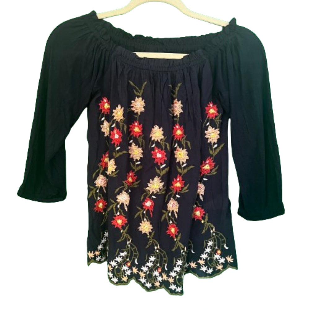 Lucky Brand Navy Embroidered Blouse New with Tags Size XS | Preowned