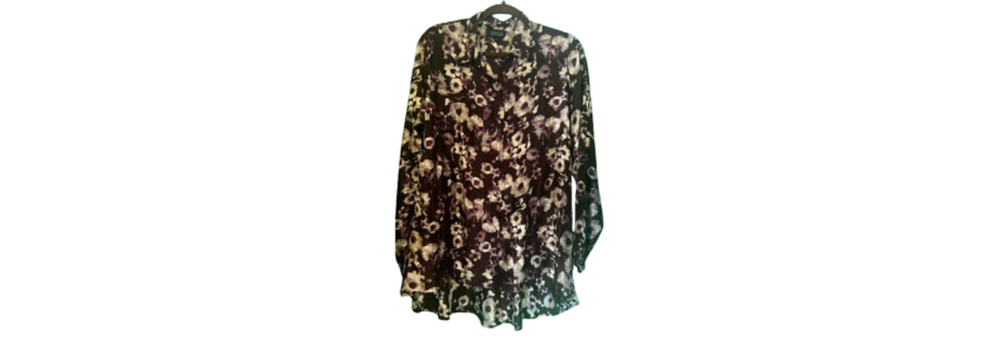 Raga Silk Blouse Floral Print Long Sleeve - Large