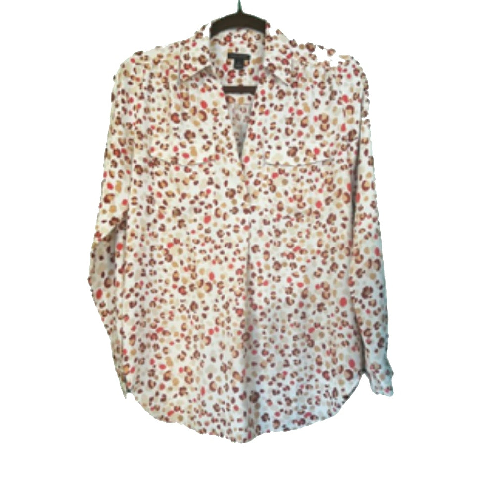 Ann Taylor White Red Rust Polka Dot Blouse -X Small