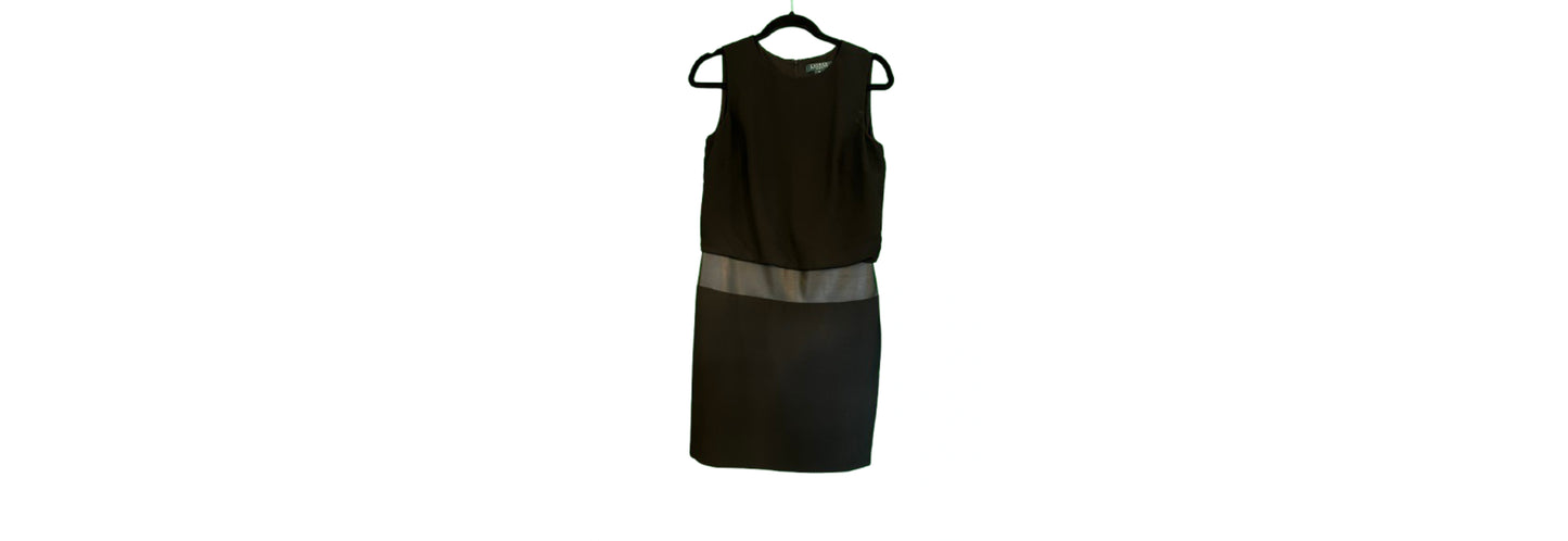 Lauren Black Crew Neck Sheath Dress Leather - Size 8