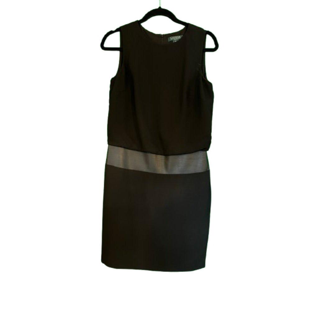 Lauren Black Crew Neck Sheath Dress Leather - Size 8