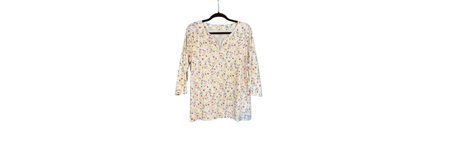 L.L.Bean Three-Quarter-Sleeve Splitneck Print Tunic - X Large