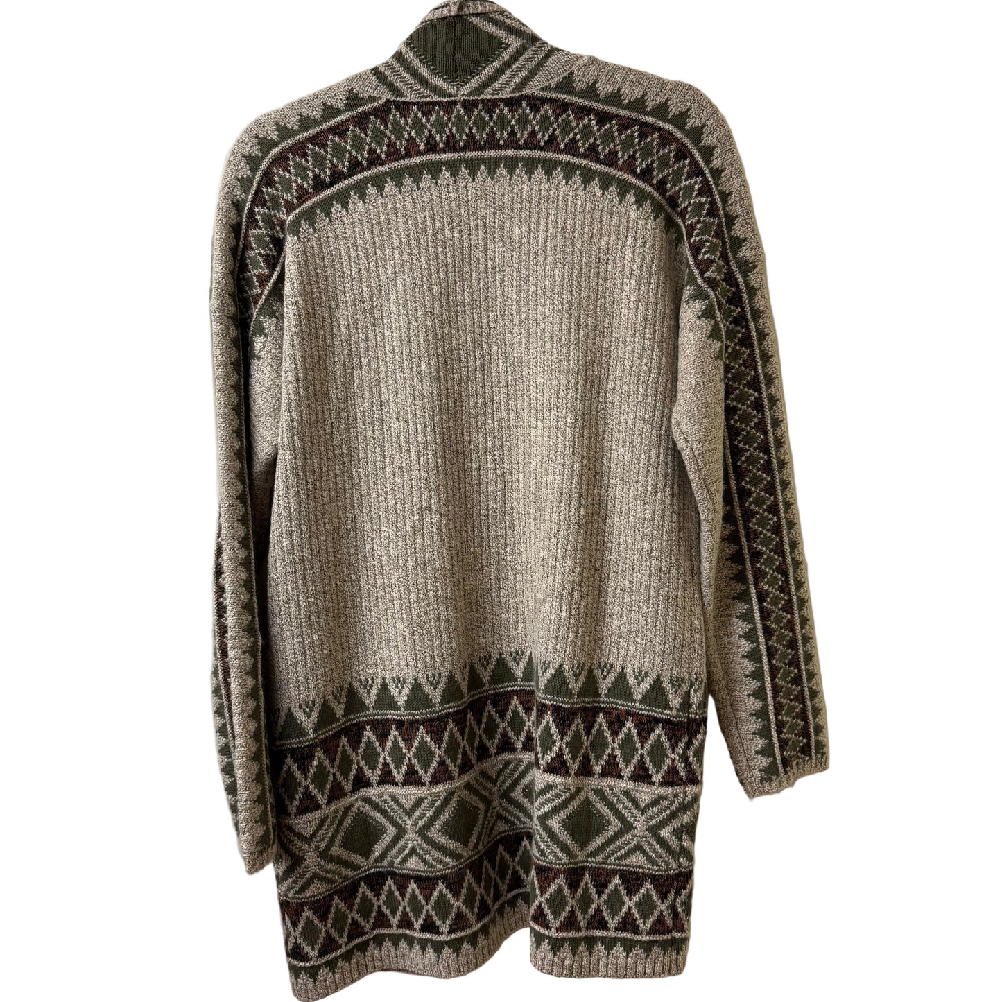 Lucky Long Aztec Cardigan Sweater Beige and Green - SM | Preowned