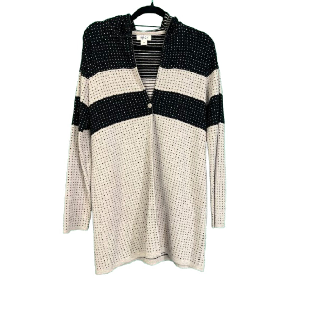 Style & Co Hooded Sweater Cardigan Black Tan Size XS | Preowned